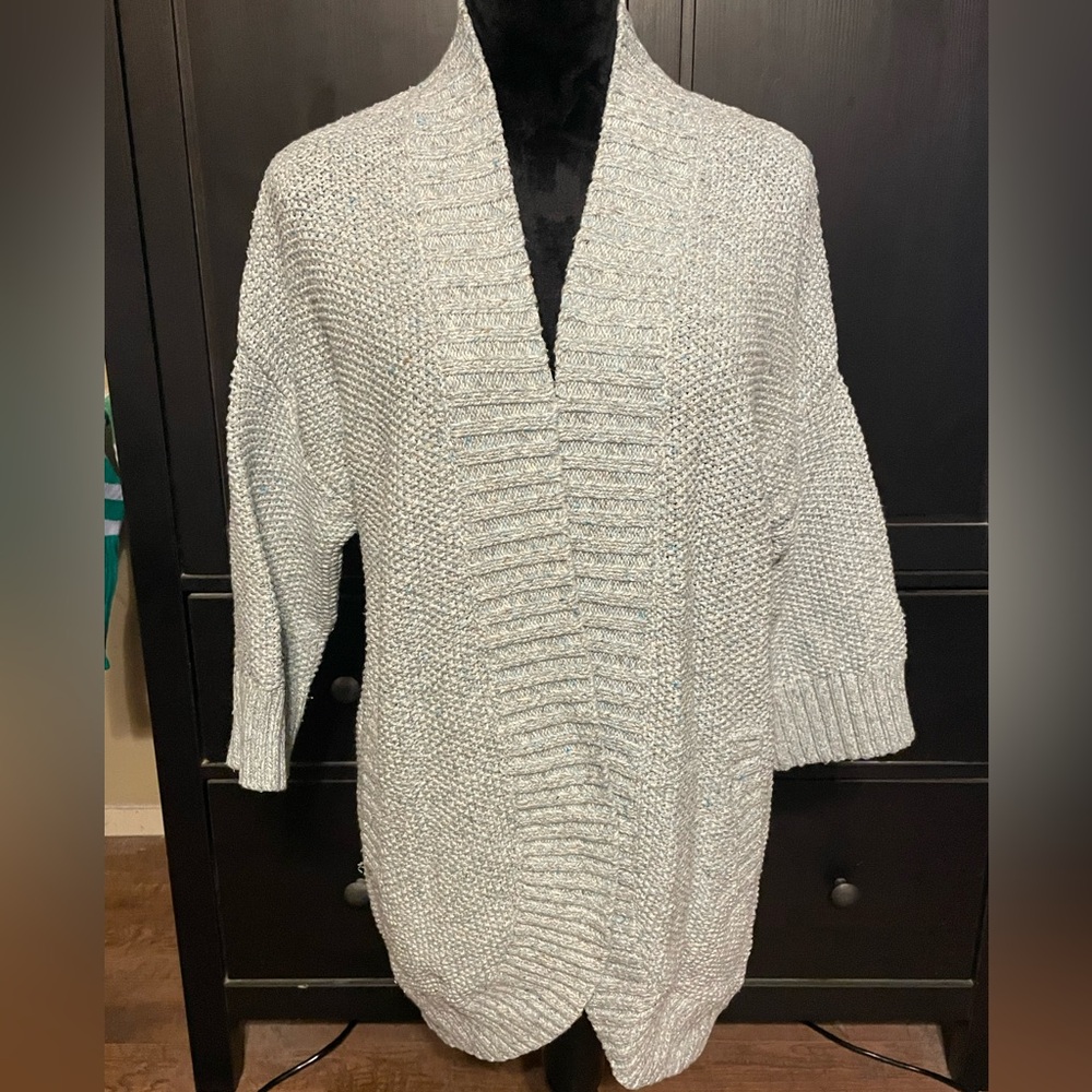 Lands' End Textured Knit Sweater in Gray and Blue